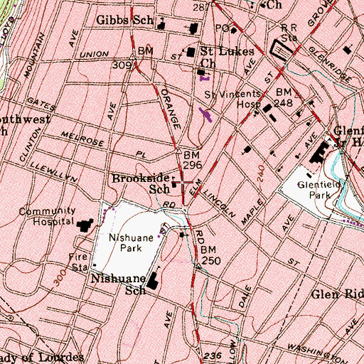 Topographic Map of Brookside School, NJ