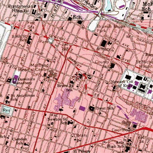 Topographic Map of Bruce Street School, NJ