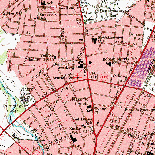 Topographic Map of Bruriah School for Girls, NJ