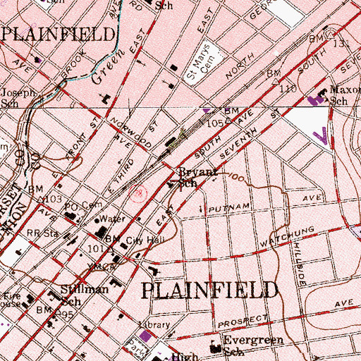 Topographic Map of Bryant School (historical), NJ