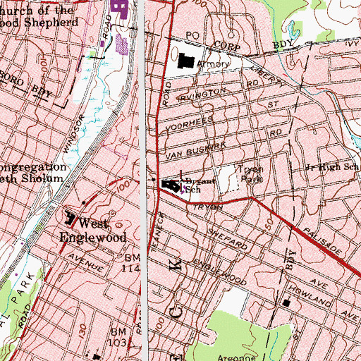 Topographic Map of Bryant Elementary School, NJ