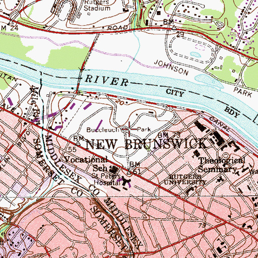 Topographic Map of Buccleuch Park, NJ