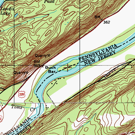 Topographic Map of Buck Bar, NJ