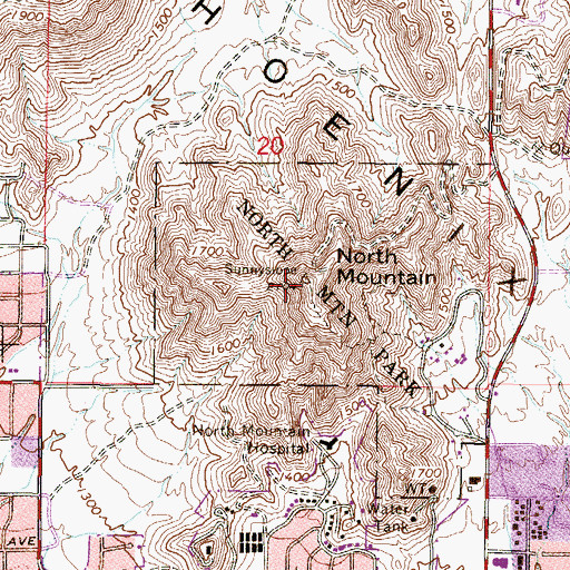 Topographic Map of North Mountain Park, AZ