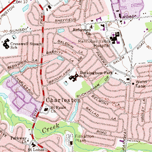 Topographic Map of Buckingham Park School, NJ