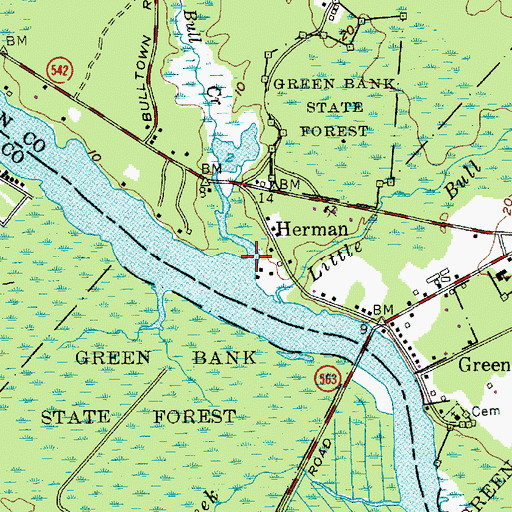 Topographic Map of Bull Creek, NJ