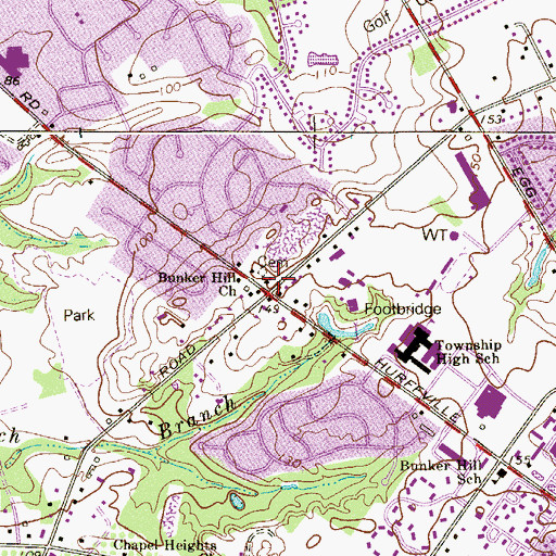 Topographic Map of Bunker Hill Church, NJ