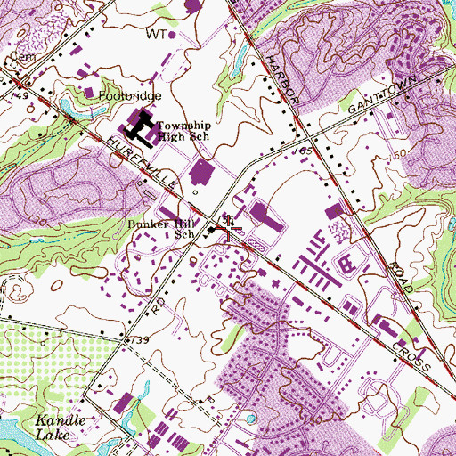 Topographic Map of Bunker Hill School, NJ