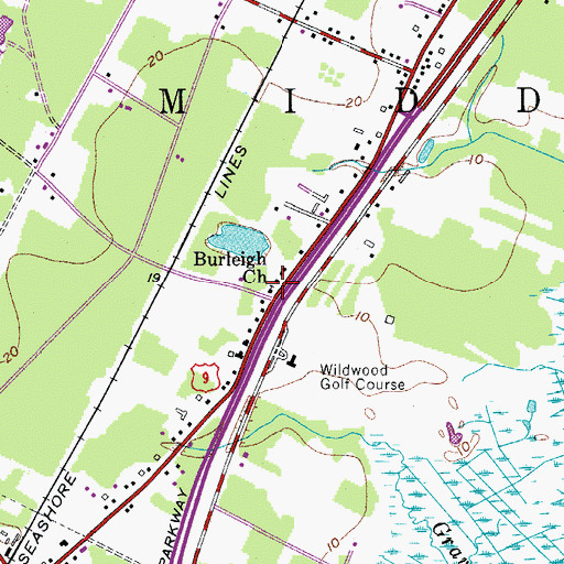 Topographic Map of Burleigh Church, NJ