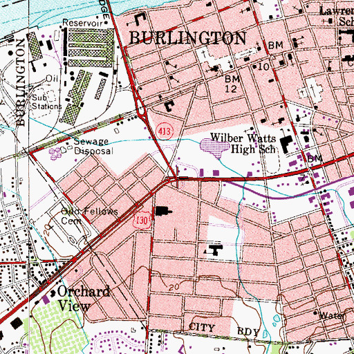 Topographic Map of Burlington, NJ