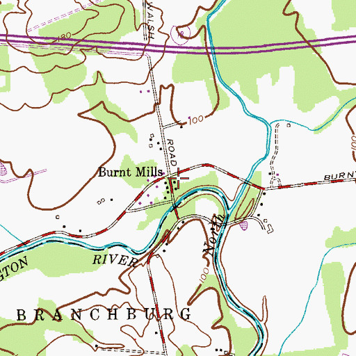 Topographic Map of Burnt Mills, NJ