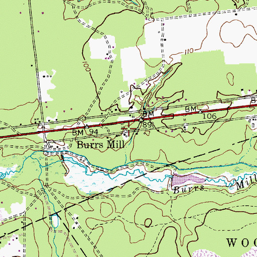 Topographic Map of Burrs Mill, NJ