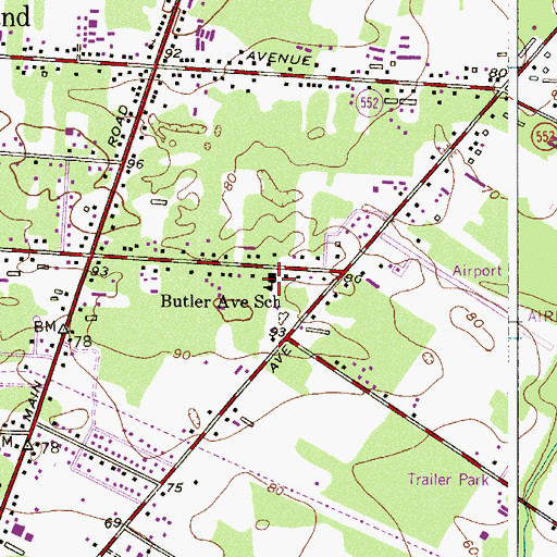 Topographic Map of Butler Avenue School, NJ