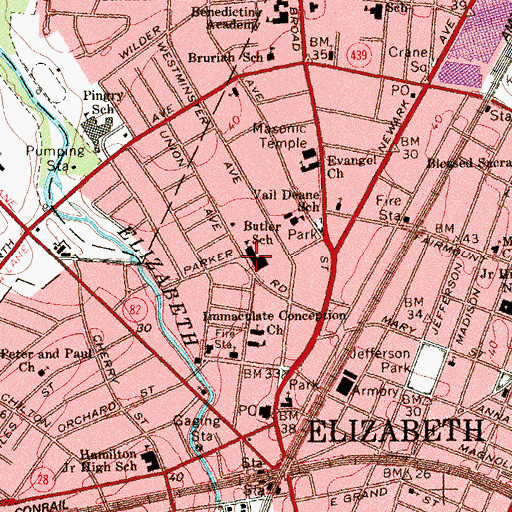 Topographic Map of N M Butler Elementary School, NJ