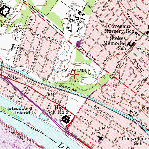 Topographic Map of Cadwalader Park, NJ