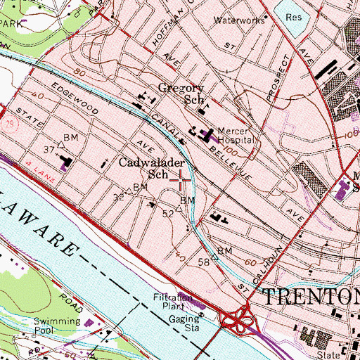 Topographic Map of Cadwalader Elementary School, NJ