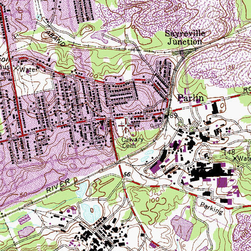 Topographic Map of Calvary Cemetery, NJ