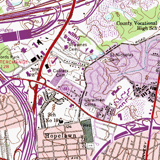 Topographic Map of Calvary Cemetery, NJ