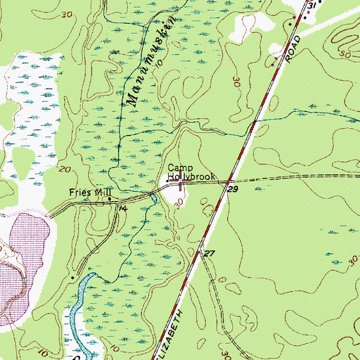 Topographic Map of Camp Hollybrook, NJ