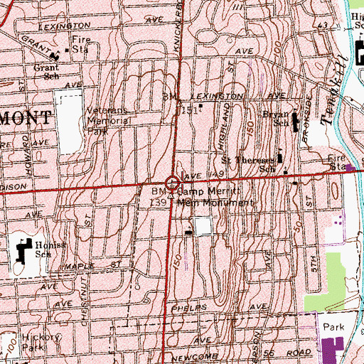 Topographic Map of Camp Merritt Memorial Monument, NJ