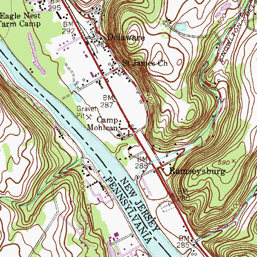 Topographic Map of Camp Mohican, NJ