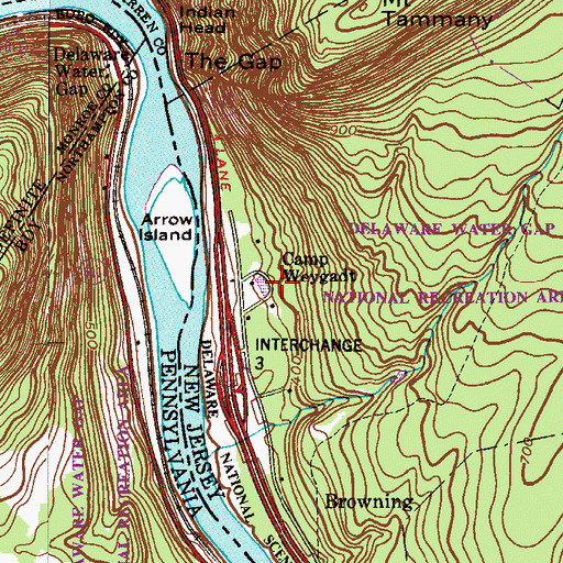 Topographic Map of Camp Weygadt, NJ