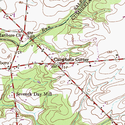 Topographic Map of Campbells Corner, NJ
