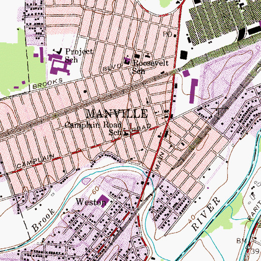 Topographic Map of Camplain Road School, NJ