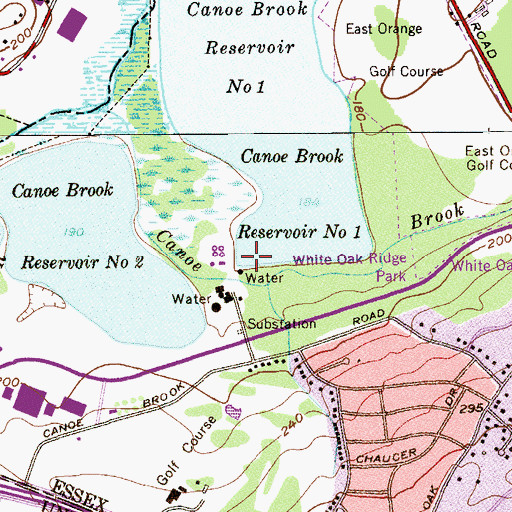 Topographic Map of Canoe Brook Reservoir Number One, NJ