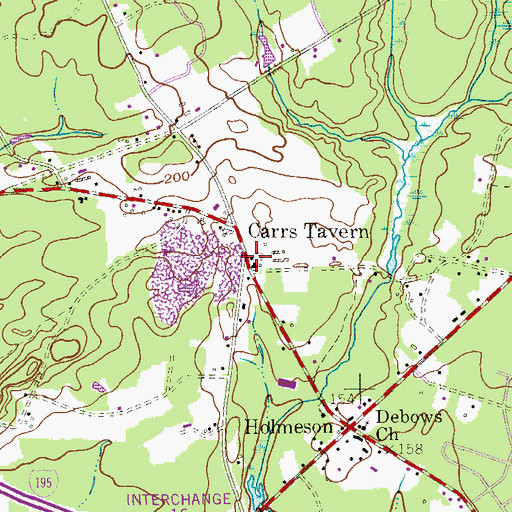Topographic Map of Carrs Tavern, NJ