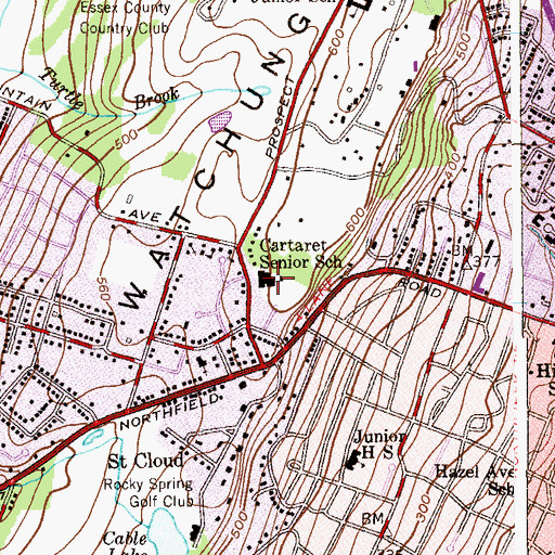 Topographic Map of Cartaret Senior School, NJ