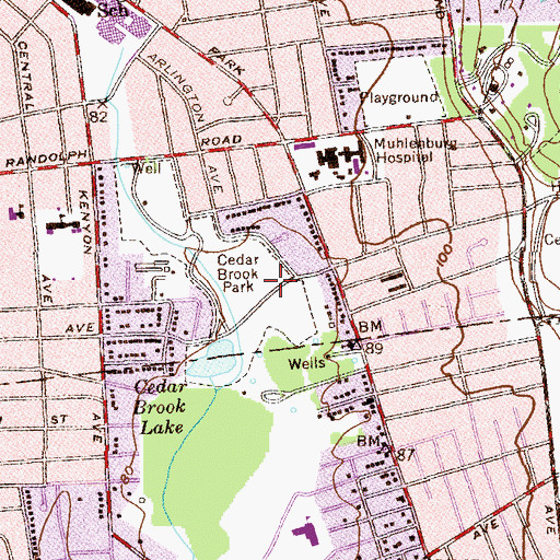 Topographic Map of Cedar Brook Park, NJ