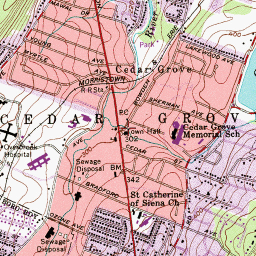 Topographic Map of Cedar Grove, NJ