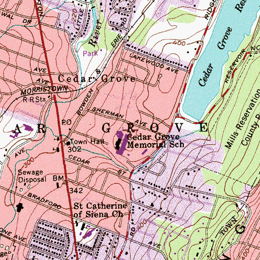 Topographic Map of Cedar Grove High School, NJ