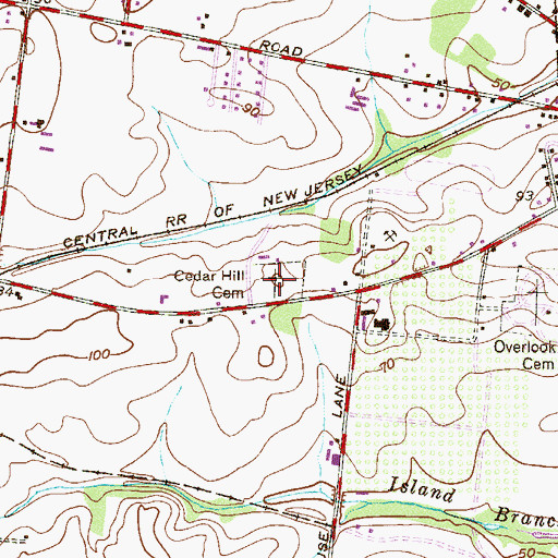 Topographic Map of Cedar Hill Cemetery, NJ