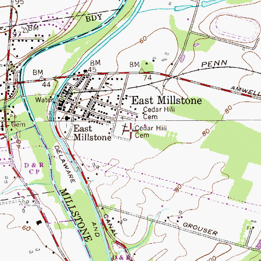 Topographic Map of Cedar Hill Cemetery, NJ