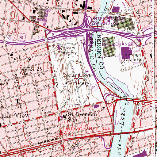 Topographic Map of Cedar Lawn Cemetery, NJ