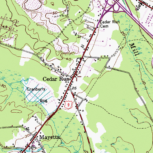 Topographic Map of Cedar Run, NJ