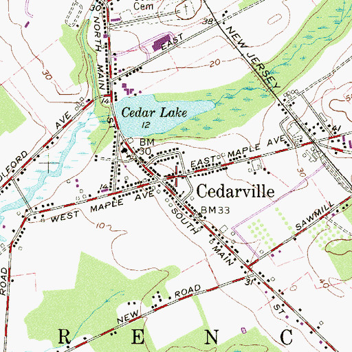 Topographic Map of Cedarville, NJ