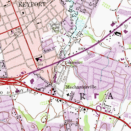 Topographic Map of Cedarwood Cemetery, NJ