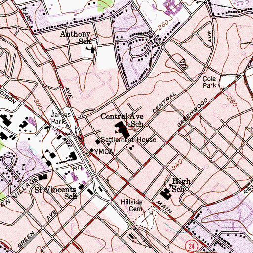 Topographic Map of Central Avenue Elementary School, NJ