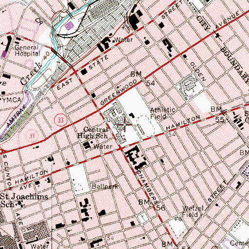 Topographic Map of Trenton Central High School, NJ