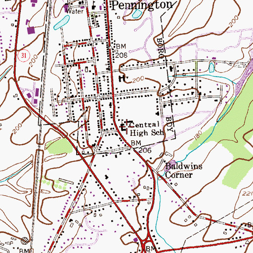 Topographic Map of Central High School (historical), NJ