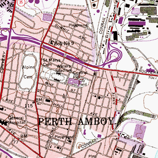 Topographic Map of Central Park, NJ