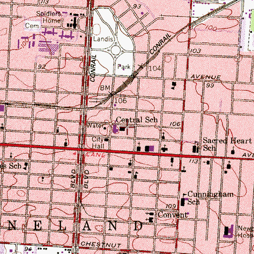 Topographic Map of Central School, NJ