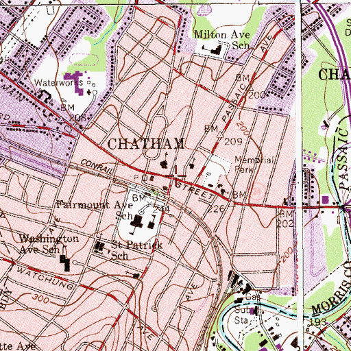 Topographic Map of Chatham, NJ