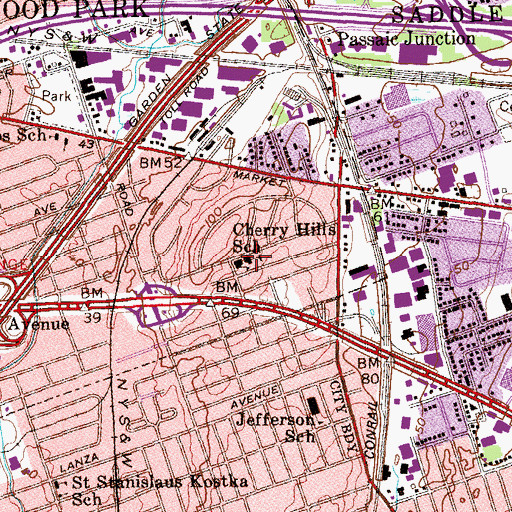 Topographic Map of Cherry Hills School, NJ