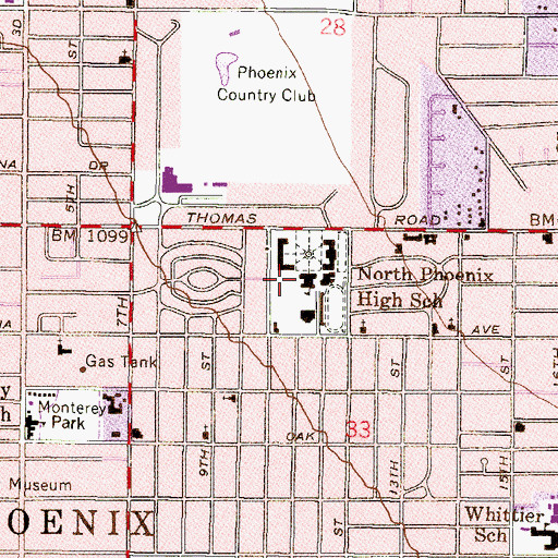 Topographic Map of North Phoenix High School, AZ