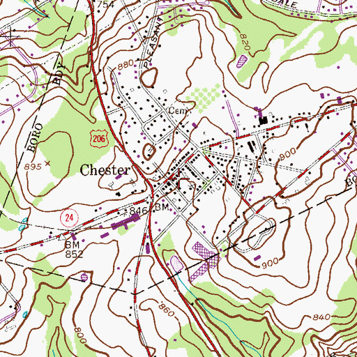 Topographic Map of Chester, NJ