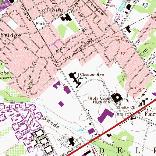 Topographic Map of Delran Middle School, NJ